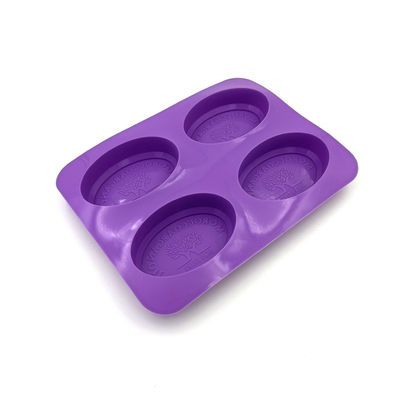 Color púrpura del silicón de 4 cavidades del jabón de la forma oval durable reutilizable del molde